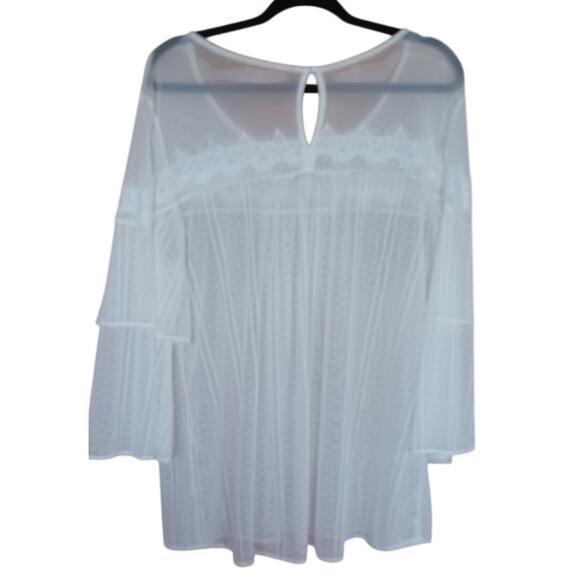 Cato Sheer Mesh Lacy Blouse Women's Large Cream Color Tiered Sleeves Boho Fairy - Picture 2 of 8